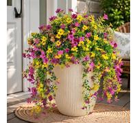 Aisamco Fleurs suspendues artificielles pour l’extérieur, 4 pcs Fausse décoration de Plantes suspendues, Fleur en Fausse Soie résistante aux UV pour jardinière extérieure Cour Porche Patio Balcon