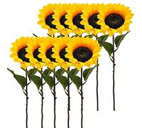 Aisamco Lot de 10 Fleurs artificielles de Tournesol avec 1 Fleur et 2 Feuilles de 45 cm de Long Artificielle, Plante Artificielle pour Maison, Mariage, décoration