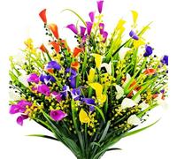 Aisamco Lot de 12 Fleurs artificielles d'extérieur résistantes aux UV - Plantes d'extérieur pour décoration - 5 Couleurs - Fleurs artificielles en Vrac - pour Maison, fenêtre, Jardin, Mur, terrasse