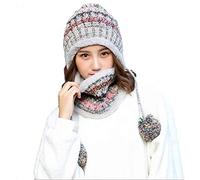 Aisaving Femmes Tricoté Chapeau Écharpe Ensemble Hiver Chaud Épaissir Crochet Bobble Pom Pom Beanie Chapeau Bonnet En Plein Air Ski Snowboard Cycle Bobble Hemming Chapeaux (Gris)