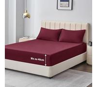 Aisbo Drap Housse 160x200 Grand Bonnet 40 cm - Drap Housse 2 Personnes 160 x 200 Grand Bonnet 40 cm Matelas en Microfibre Oeko-Tex avec Élastique Tout Autour, Bordeaux