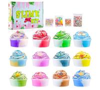 Aischens 12 Pièces Fluffy Butter Slime, 50ML Kit de Slime au Beurre pour Enfants, Jouets DIY Slime Super Doux et Non Collant, Décorations de Glaces avec Bonbons et Fruits, Cadeaux d’Anniversaire