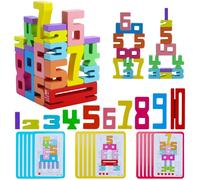 Aischens Blocs de Chiffres en Bois Montessori pour Enfants, Jouets de Blocs de Chiffres en Bois Empilables Colorés, Set Blocs de Construction Numérique en Bois, avec 15 Cartes d’Apprentissage