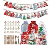Aischens Calendrier de l'Avent Vide à Remplir 2025, 24 Sacs en Tissu avec Chiffres en Bois de 1 à 24, 4 Tailles Pochettes en Tissu, Calendrier de Noël DIY Cadeau Decoration pour Enfant Femme Cadeaux