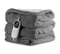 Aischens Couverture Chauffante Électrique Flanelle-Coton-Sherpa, 30S Chauffage Rapide Mode Nuit, 6 Niveaux de Chaleur, Minuterie 1-10h, Protection Surchauffe, Lavable en Machine (Gris, 200X180CM)