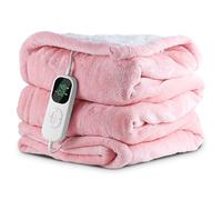 Aischens Couverture Chauffante Électrique Flanelle-Coton-Sherpa, 30S Chauffage Rapide Mode Nuit, 6 Niveaux de Chaleur, Minuterie 1-10h, Protection Surchauffe, Lavable en Machine (Rose, 180X130CM)