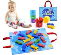Aischens Jouet de Pêche en Tissu pour Enfant, Jeux Peche a la Ligne Enfant avec 2 Canne à Pêche et 15 Poissons, Jeu de Pêche Montessori, Jouets Éducatifs Sensoriel pour Bébé 6 Mois-3 Ans Enfants