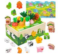 Aischens Jouet Montessori Enfants 2 3 4 Ans, Jeu de Ferme Récolte de Carottes Jouet en Bois, Cubes à Emboîter Tri & Empilage Jouets, Jouets Éducatif Montessori Puzzle en Bois, Jouet de Motricité Bébé