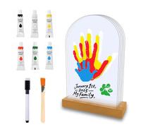 Aischens Kit d'empreintes de Mains et Pied Bébé, 5 Panneaux en Plexiglas avec Base en Bois, Espace pour 5 Empreintes,Kit d'empreintes de Mains Familiales,Souvenir Personnalisé DIY Cadeau de Naissance