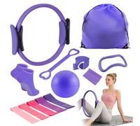 Aischens Pilates Ring Set - 13 Pièces, Anneau de Pilates, Ballon de Yoga, Bandes de Résistance y Accessoires, Kit Pilates pour Maison, Kits de Yoga Pilates, Cercle Magique de Fitness Femmes (Violet)