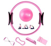 Aischens Pilates Ring Set - 6 Pièces, Anneau de Pilates, Ballon de Yoga, Bandes de Résistance, Kit Pilates pour Maison, Kits de Yoga et Pilates Accessoires, Cercle Magique de Fitness Femmes (Rose)