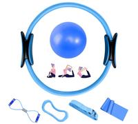 Aischens Pilates Ring Set - 6 Pièces, Anneau de Pilates, Ballon de Yoga, Bandes de Résistance, Kit Pilates pour Maison, Kits de Yoga et Pilates Accessoires, Cercle Magique de Fitness Femmes (Bleu)