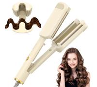 AISEELY Boucleur a Cheveux 3 Tete, 32MM Fer à Friser, 4 Températures Réglables, Anti-Brûlure, Convient aux Débutants,Fer a Friser Boucler pour Cheveux Longs Courts, Styliseur de Vagues - Blanc Cassé