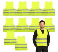 Aiseeok Lot de 10 Gilets de Sécurité Haute Visibilité, Gilets Jaunes Réfléchissants 360° en Polyester Respirant, Taille Universelle pour Adultes, Voiture, Vélo, Moto, Chantier et Travail