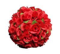Aisence Boule artificielle en soie avec feuilles vertes et rouges - Décoration de mariage, route, hôtel, centre commercial - 20 cm