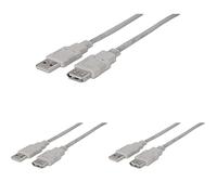 AISENS A101 - 0013 - Câble Extension USB 2.0 (1.8 m pour sur Un câble, apte pour Jeux de Console, caméras numériques, Webcam, imprimantes et Souris) Couleur Beige (Lot de 3)