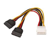 AISENS A131-0161 - Câble d'alimentation SATA (connecteur Molex 4 Broches mâle vers 2 connecteurs SATA Femelles, 20 cm) - Noir