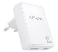 AISENS ASCH-30W2P074-W chargeur d'appareils mobiles Caméra Numérique, Téléphone portable, Ordinateur portable, Smartphone, Tablette, Universel Blanc Secteur Charge rapide Intérieure