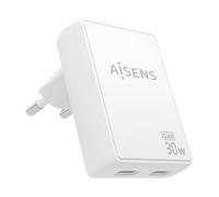 AISENS ASCH-30W2P075-W chargeur d'appareils mobiles Caméra Numérique, Téléphone portable, Ordinateur portable, Smartphone, Tablette, Universel Blanc Secteur Charge rapide Intérieure