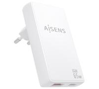 AISENS ASCH-65W2P076-W chargeur d'appareils mobiles Caméra Numérique, Téléphone portable, Ordinateur portable, Smartphone, Tablette, Universel Blanc Secteur Charge rapide Intérieure