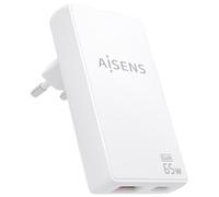 AISENS ASCH-65W2P076-W chargeur d'appareils mobiles Caméra Numérique, Téléphone portable, Ordinateur portable, Smartphone, Tablette, Universel Blanc Secteur Charge rapide Intérieure