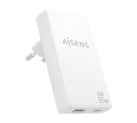 AISENS ASCH-65W2P076-W chargeur d'appareils mobiles Caméra Numérique, Téléphone portable, Ordinateur portable, Smartphone, Tablette, Universel Blanc Secteur Charge rapide Intérieure