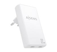 AISENS ASCH-65W2P077-W chargeur d'appareils mobiles Caméra Numérique, Téléphone portable, Ordinateur portable, Smartphone, Tablette, Universel Blanc Secteur Charge rapide Intérieure