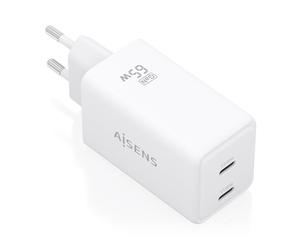 AISENS ASCH-65W2P078-W chargeur d'appareils mobiles Caméra Numérique, Téléphone portable, Ordinateur portable, Smartphone, Tablette, Universel Blanc Secteur Charge rapide Intérieure