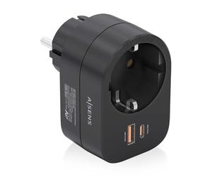 AISENS - ASPS-1A1C07-BK - Multiprise Murale Multifonction avec 1 Prise + 1 x USB-C 20 W PD3.0, 1 x USB-A 20 W QC3.0, Noir