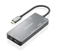 AISENS ASUC-9P018-GR - USB-C Dock 9 en 1, USB-C A 2XHDMI, 1XRJ45, 2XUSB-A USB3.0, 1XUSB-A USB2.0, 1XUSB-C PD, 1Xsd, 1XMicro SD, Gris, 15 cm