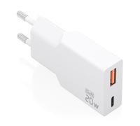 AISENS Chargeur ultra fin GAN 20W, 1x USB-C PD3.0 QC4.0, 1x USB-A QC3.0, Blanc