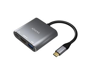 AISENS Conversor USB-C a HDMI/USB-C/Tipo A USB 3.0, 3 en 1, Gris, 15cm