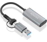 AISENS Convertisseur Aluminium USB A USB C A HDMI 1080P 60Hz USB A M USB C M HDMI H Gris 15cm
