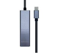 Aisens - convertisseur usb3.1 gen1 usb-c vers gigabit ethernet 10/100/1000 mbps + hub 3xusb3.0, gris, 15cm