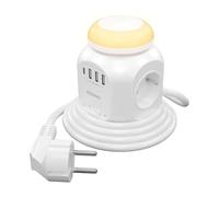 AISENS Multiprise Multifonction avec 4 Prises + 1 Port USB-C. 3 x USB-A. Lumière Nocturne, 1,8 m, Blanc