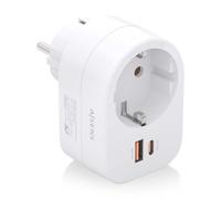 Aisens Multiprise Murale Multifonction avec 1 Prise + 1xUSB-C 20W PD3.0 - 1xUSB-A 20W QC3.0 - Blanc