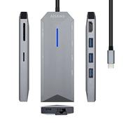 AISENS - USB-C DOCK 8 EN 1, USB-C A 1xHDMI, 1xRJ45, 3xUSB, 1xPD, 1xSD, 1xMICRO SD, GRIS, 15CM