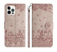Aisenth Coque pour iPhone 12 Pro Max (6,7 Pouces), Chats Papillon Motif Housse Case en Cuir Cover Flip, Anti-Choc Magnétique Portefeuille Étui de Protection avec Fentes pour Cartes, Violet grisâtre