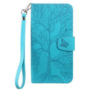 Aisenth Coque pour iPhone 12 Pro Max, Arbre de Vie Papillon Motif Housse Case en Cuir Synthétique à Rabat, Portefeuille Étui de Protection avec Fentes pour Cartes, Fonction de Support, Bleu Vert