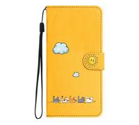 Aisenth Coque pour iPhone XR, Chat Mignon Nuage Soleil Motif Housse Case en Cuir PU à Rabat, Anti-Choc Magnétique Portefeuille Etui Folio Cover de Protection avec Fentes pour Cartes, Jaune