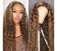 AISI Perruque de cheveux humains ondulés profonds - Densité de 180 % - Sans colle - Cheveux humains brésiliens ombrés - Blond miel ombré - Pour femmes noires