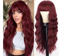 AISI QUEENS Perruque longue avec frange pour femme - Fibre synthétique résistante à la chaleur - Bordeaux - Pour un usage quotidien ou une fête