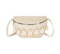 Aisi Sac banane en paille tissée avec pompon et sangle réglable - Sac banane multifonction pour femme, beige