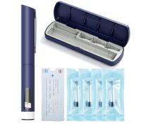 Aisisree Stylo à insuline réutilisable, set, 1 à 80 unités, stylo doseur réglable, compatible avec les cartouches de 3 ml, comprend 5 cartouches et une boîte de rangement en plastique, bleu