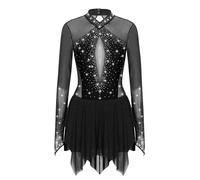 Aislor Adulte Femme Robe Danse Latin Strass Rhinestones Patineuse Robe Patinage Artistique sur Glace Compétition Leotard Danse Performance Keyhole Noir XL