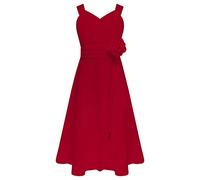 Aislor Bebe Fille Robe Demoiselle d'honneur Mariée Enfant Robe de Cérémonie Communion Asymétrique Robes A Fleur Bretelles Rouge 13-14 Ans