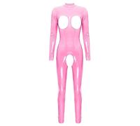 Aislor Body Stocking Femme Combinaison Body Catsuit Simili Cuir Verni Ouvert Entrejambe Wetlook Jumpsuit Bodycon Zip Sous-vêtement Costume Clubwear Type A Rose M