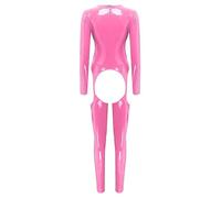 Aislor Body Stocking Femme Combinaison Body Catsuit Simili Cuir Verni Ouvert Entrejambe Wetlook Jumpsuit Bodycon Zip Sous-vêtement Costume Clubwear Type B Rose 3XL