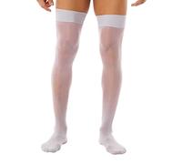 Aislor Chaussettes Exotique Homme Gay Sissy Bas de Cuisse Haute Sous-vêtements Extensibles Stretchy Socks Stockings Thigh High Exotic Underwear Blanc Taille unique