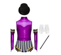 Aislor Costume De Cirque Scène Pour Enfant Fille Baguette Magique Chapeau Gants Costume De Magicien Événements Théâtraux Représentation Sur Scène Violet 13-14 ans